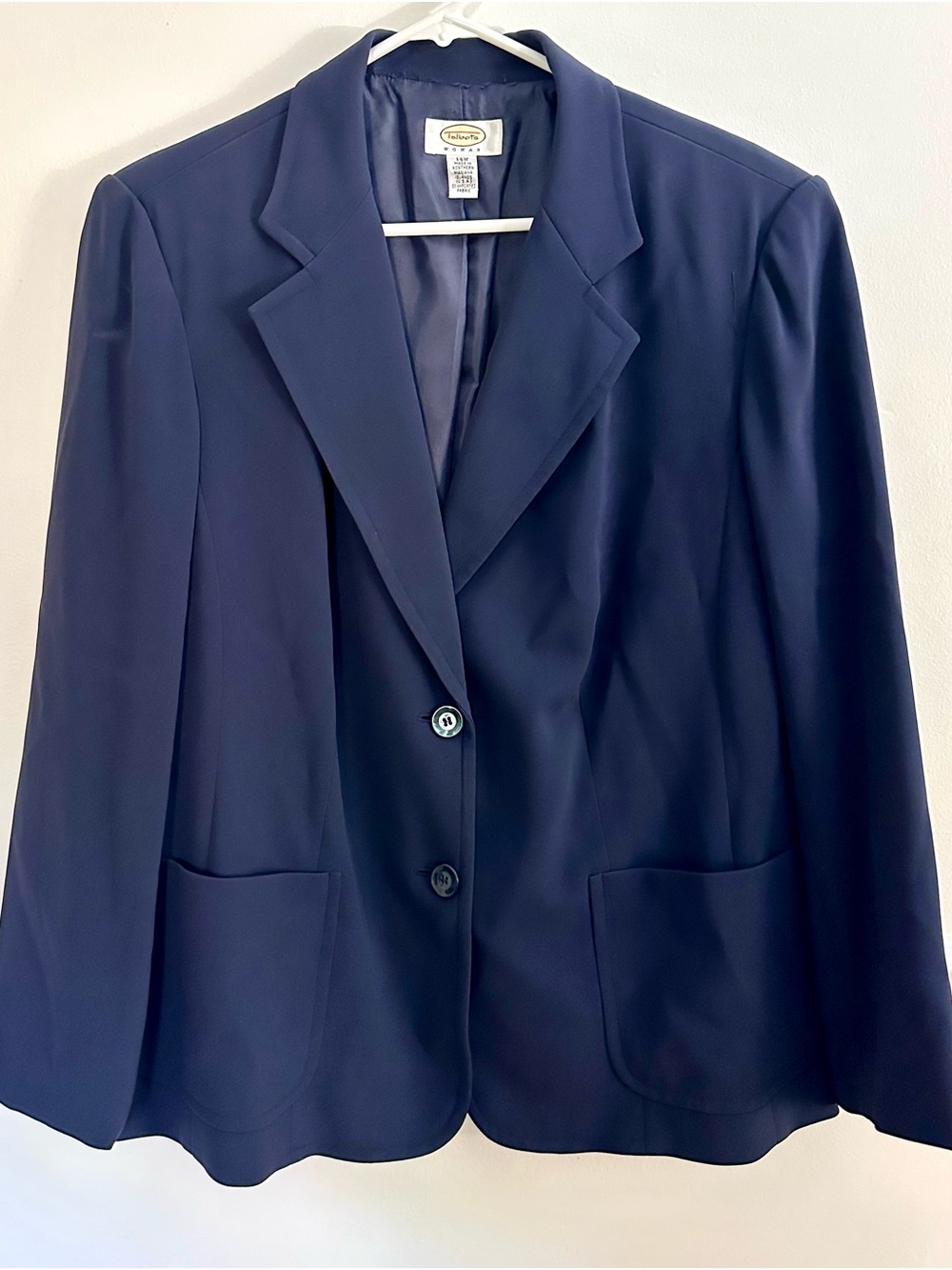 Talbots Woman Blazer Jacket 14W Navy Blue Triacetate Crepe Tailored Suit Coat